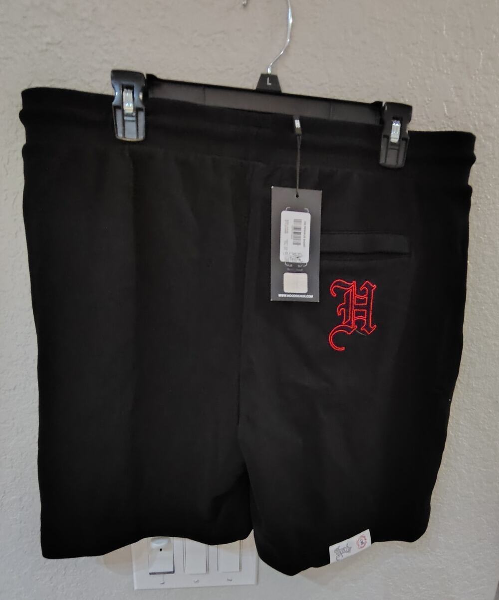 NWT Hoodrich Men's Black Shorts Red Gothic Embroidered Logo